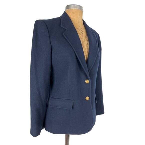 Evan Picone Petites 100% Wool Blazer Dark Navy Blue Jacket Authentic Vintage Uni - Picture 6 of 13
